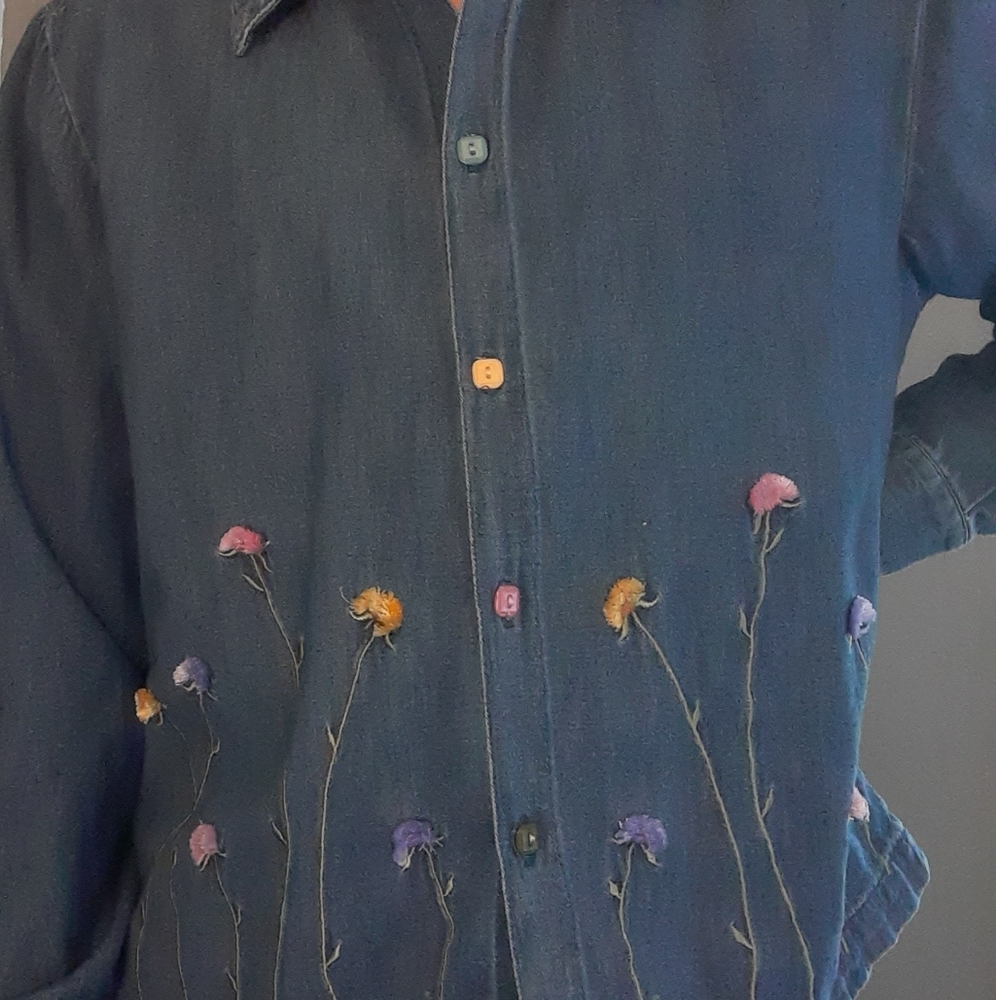 Denim flower button up